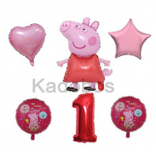 Peppa pig folie ballonnen set 6x verjaardag 1 jaar