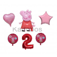 Peppa pig folie ballonnen set 6x verjaardag 2 jaar