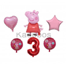 Peppa pig folie ballonnen set 6x verjaardag 3 jaar