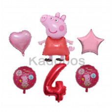 Peppa pig folie ballonnen set 6x verjaardag 4 jaar